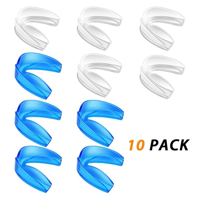 Coolrunner Mouth Guard Sports, 10 Pack Athletic Mouth Guards, Professional Moldable Youth Mouthguard for Maximum Protection, Customizable for Comfort(12 Years or Older) (Transparent+Blue)