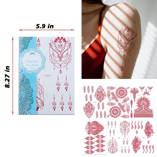 Xmasir 12 Large Sheets Henna Tattoo Stencil Kit