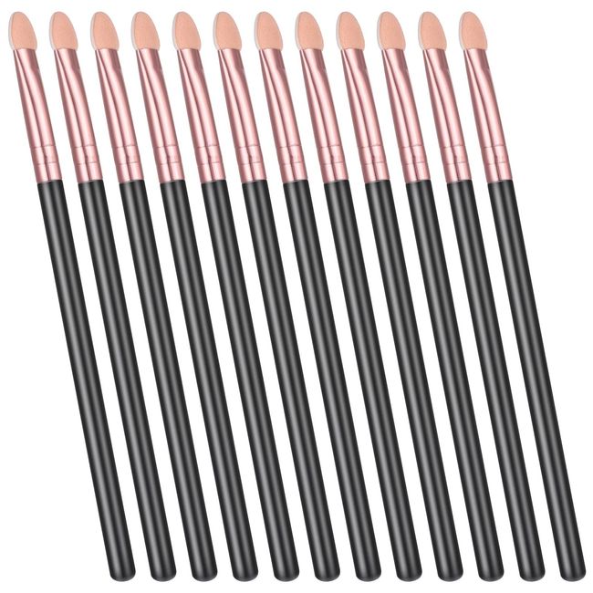 Sibba 12 PCS Eyeshadow Brush Makeup Set Eye Shadow Applicators Double Sided Sponge Tip Sticks Cream Glitter Beauty Blender Fan Lash Eyelash Extensions Mascara Eyebrow Small Black Oval Wand Handle