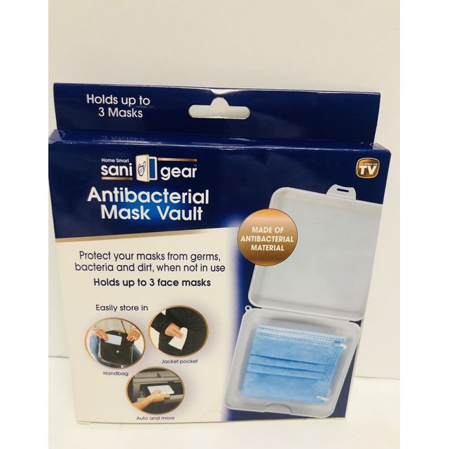 Antibacterial Mask Vault, Holds Up To 3 Face Masks,  Sani-gear,  As Seen On TV