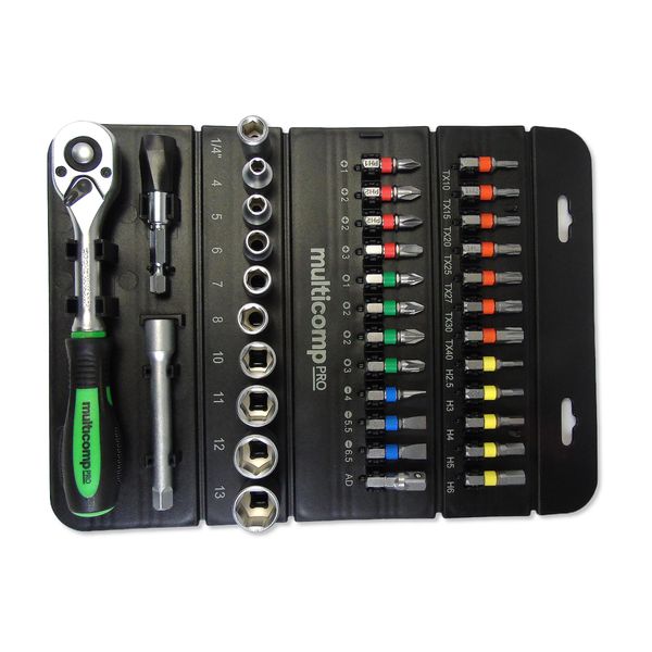 multicomp PRO Socket Bit Set, 1/4" Drive, 37 Pieces