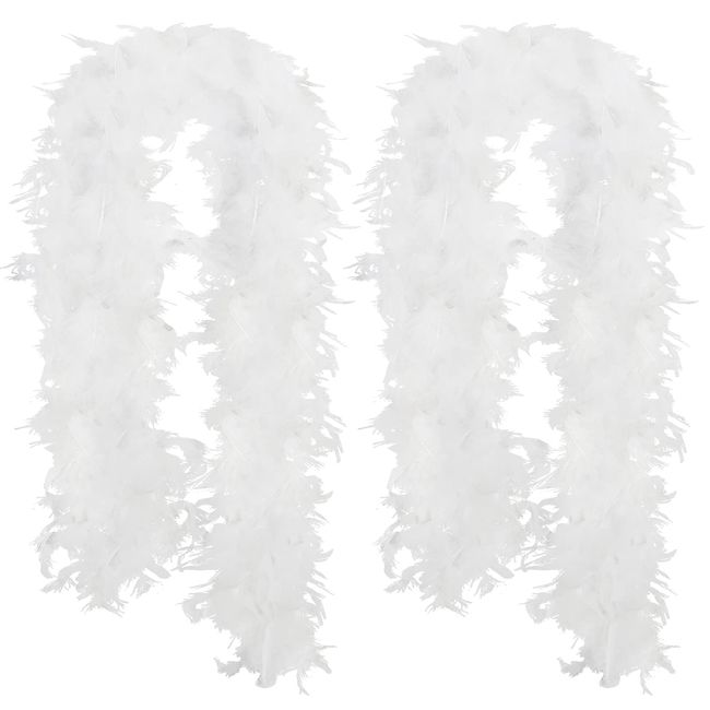 HaiMay 2 Pack Turkey Feather Boa for Craft Clothes Accessories Latin Wedding Dress Home Party Costumes Decoration, 4.4 Yards 40G White Feather Boas