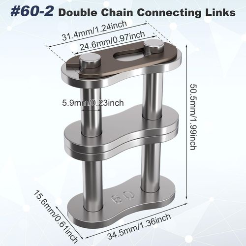 CustomyLife 2pcs #60-2/12A-2 Double Strand Roller Chain Master Link, Heavy Duty Adjustable Carbon Steel Chain Connector Link