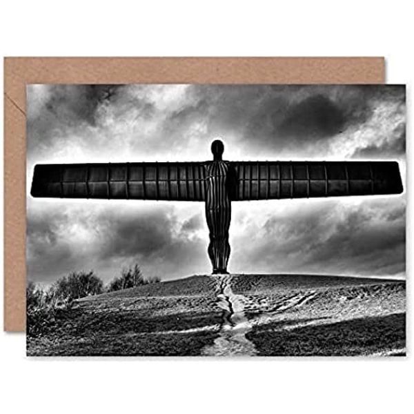 Fine Art Prints Angel Of The North Black And White Greeting Card With Envelope Inside Premium Quality,12.5 x 17.5 cm