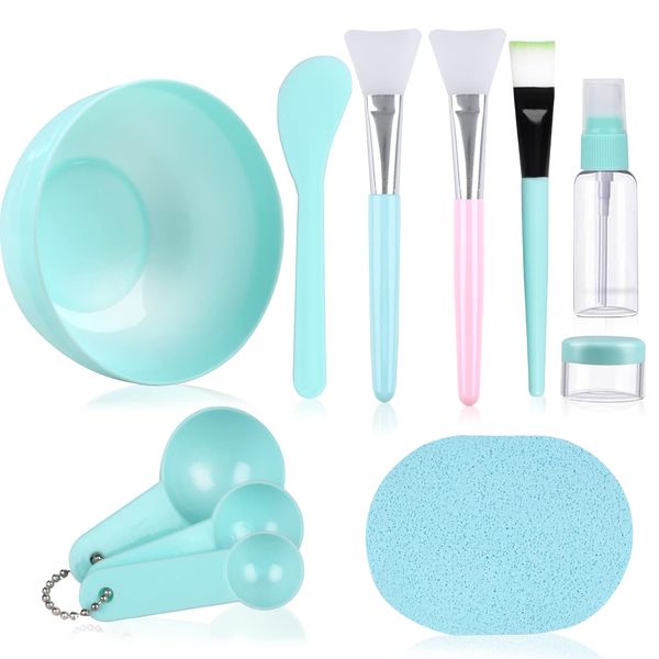 Face Mask Mixing Bowl Set, Facial Mask Mixing Tool Kit with Silicone Mask Bowl Silicone Mask Brushes Measuring Cup Stick Spatulas Facial Sponge (10PCS)