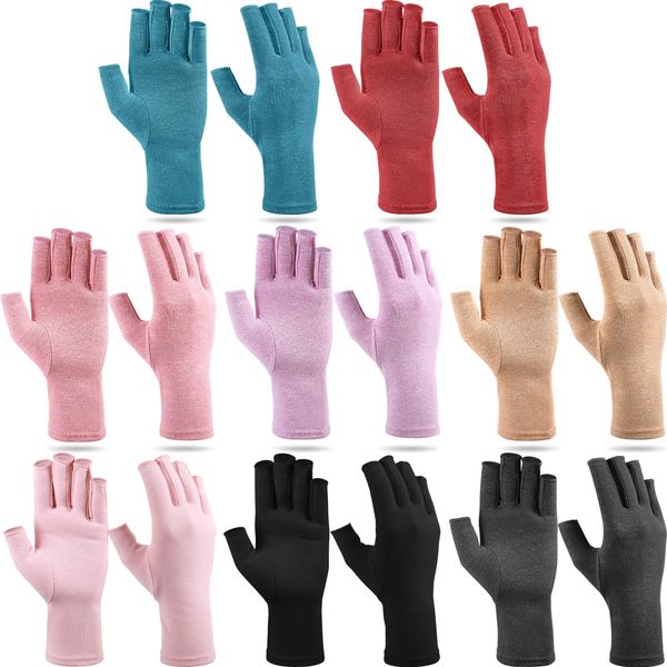 8 Pairs Arthritis Compression Gloves Relieve Muscle Pain Fingerless Gloves Bulk Typing Gloves for Women Men (Colorful, Medium)