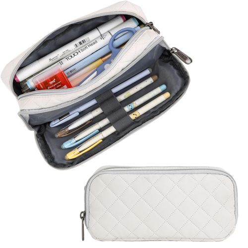 Della Gao Small Pencil Case Large Capacity Pencil Pouch Marker Pen Bag Coin Pouch Office Stationery Organizer (Beige-02RH)