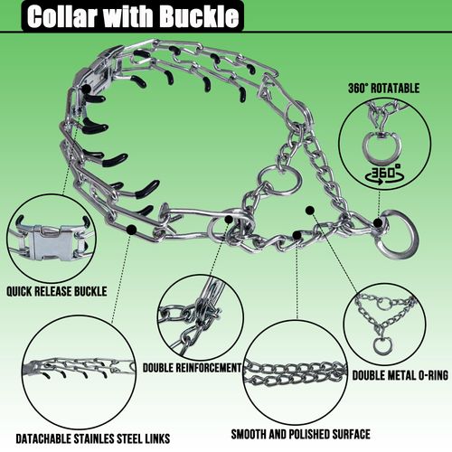 Prong Training Collar for Dogs, Adjustable Dog Pinch Collar with Quick Release Buckle, No Pull Collar for Small Medium Large Dogs, Extra Link and Caps