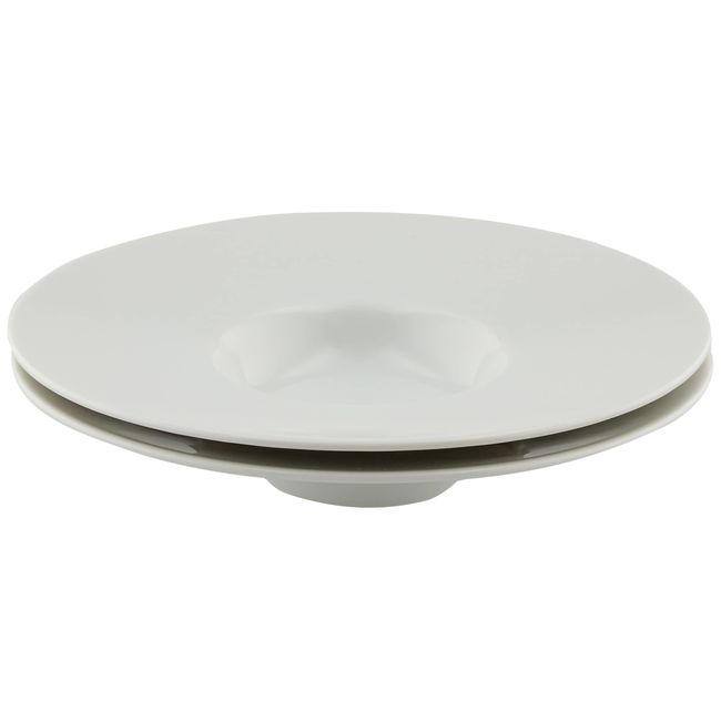 Kanezu 50100802 Ceramic Pasta Plate, White, Wide Rim, 7.9 inches (20 cm), Flat Soup Plate, Made in Japan, Pack of 2