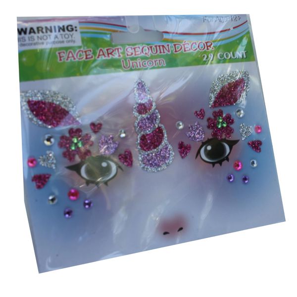Face Art Sequin Decor, Unicorn Theme, 22 Count
