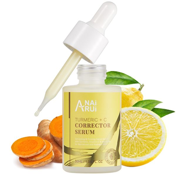 ANAiRUi Vitamin-C-Serum mit Kurkuma, Korrektur dunkler Flecken, Vitamin C + Kurkuma-Hautpflegeserum, Gesichtsserum mit Hyaluronsäure, Niacinamid, Anti-Aging, gleichmäßiger Hautton, 1,05 Unzen