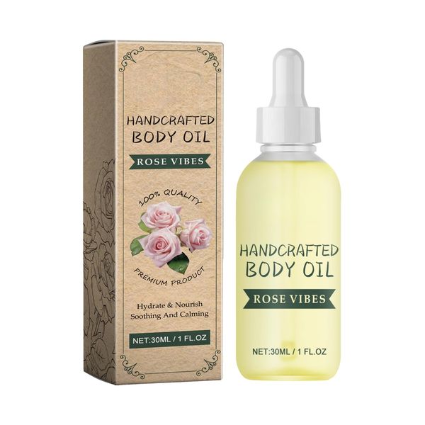 Handcrafted Rose Body Oil, Rosehip Oil for Face, Rose Essential Oil, Body Moisturiser, Body Oil for Dry Skin, Hydrating & Nourishing Skin, Anti Wrinkles & Fine Lines, Relaxation, Natural