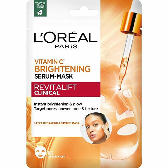 Loreal Paris Revitalift Vitamin C Brightening Glow Ultra Hydrating and Firming Sheet Mask, 6 Count