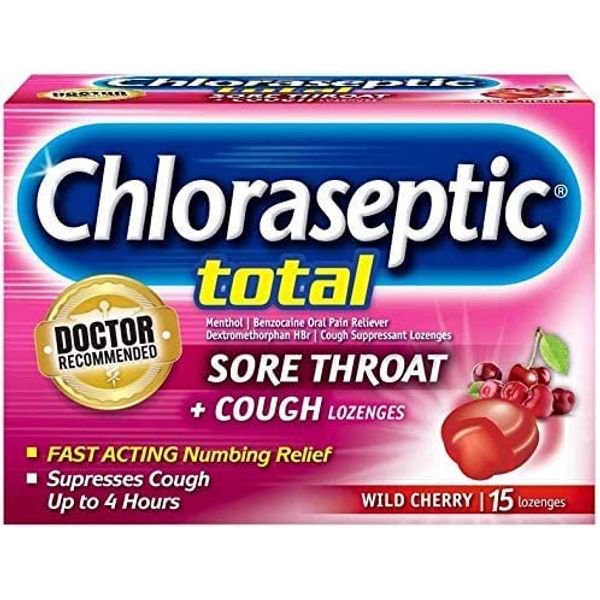 Chloraseptic Chloraseptic Total Sore Throat + Cough Lozenges Wild Cherry, Wild Cherry 15 each (Pack of 2)