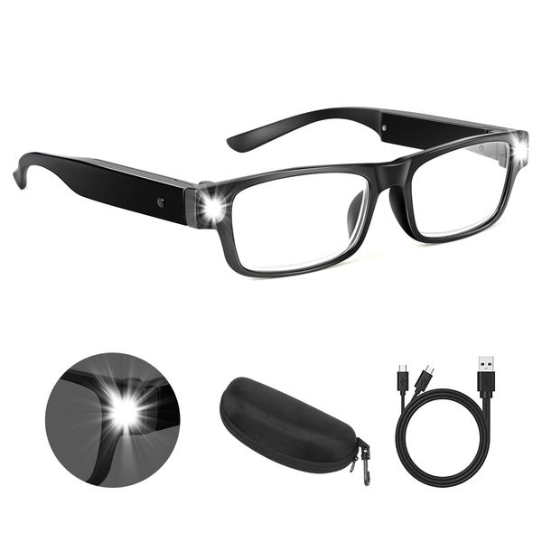 NZQXJXZ 200% Magnifying Glasses with Light,USB Rechargeable LED Lighted Magnifying Eyewear,Hands Free Head Magnifier Eyeglasses for Close Work, Hobbies,Reading,Craft,DIY Black
