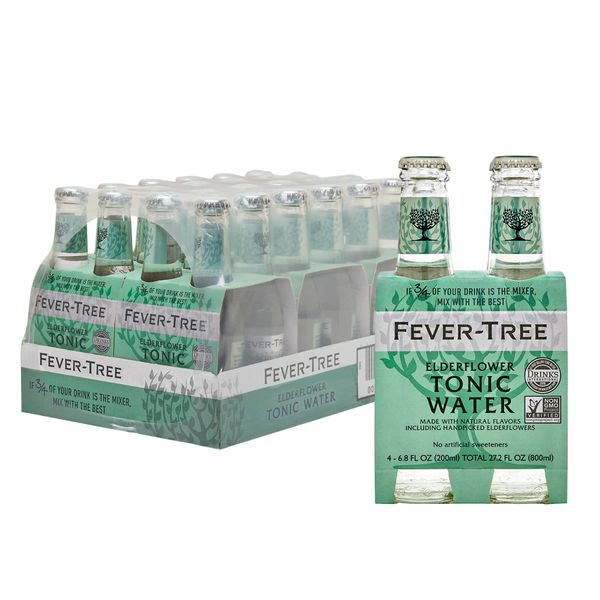 Fever Tree Elderflower Tonic Water - Premium Mixer - Refreshing Beverage for Cocktails & Mocktails. Naturally Sourced Ingredients, No Artificial Sweeteners or Colors - 200 ML Bottles - Pack of 24