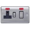Caradok 45A switch+neon+13Aswitched socket+neon Brushed Chrome, Metal Switch, Grey Insert