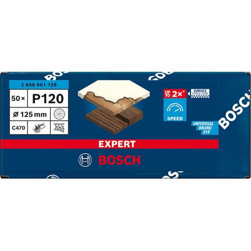 Bosch Professional 50x Expert C470 Sandpaper (for Hardwood, Paint on wood, Ø 125 mm, Grit 120, Accessories Random Orbital Sander)