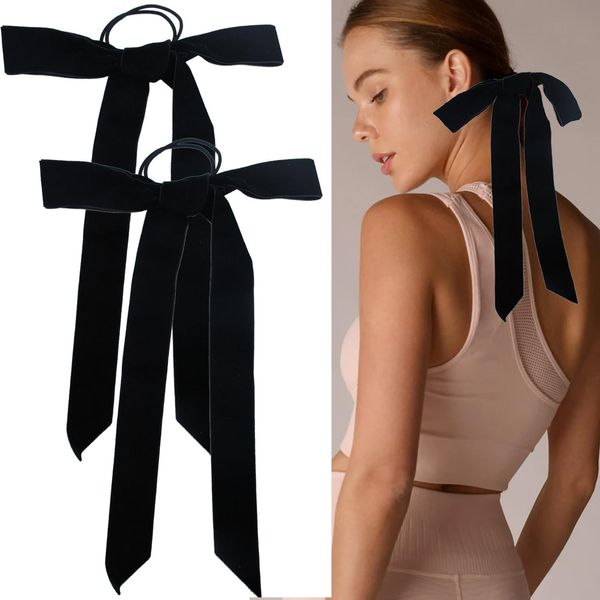 2PCS Handmade Velvet Bow Hair Ties, Elegant Hair Rope Hair Styling Accessories Elegant Hair Bows Black Velvet Hair Ties Ponytail Holder Hair Rope for Women Girl