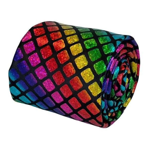 Frederick Thomas Men's Rainbow Check Glitter Sparkle Necktie, 8cm Width, 147cm Length