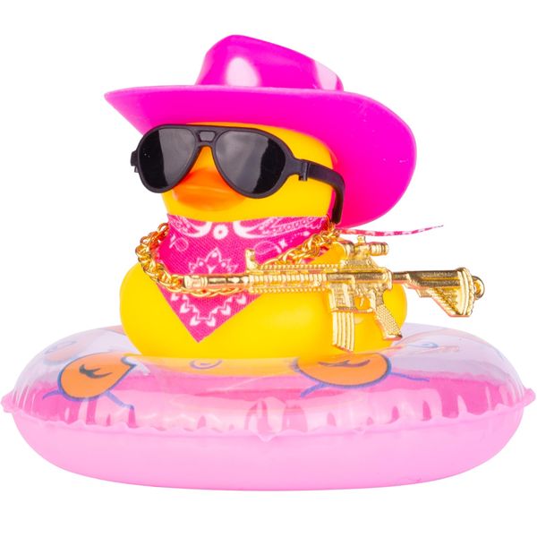 MuMyer Cowboy Duck Car Dashboard Decoration Swim Ring Car Rubber Duck Ornament Accessories with Mini Swim Ring Cowboy Hat Scarf Necklace and Sunglasses(B10)