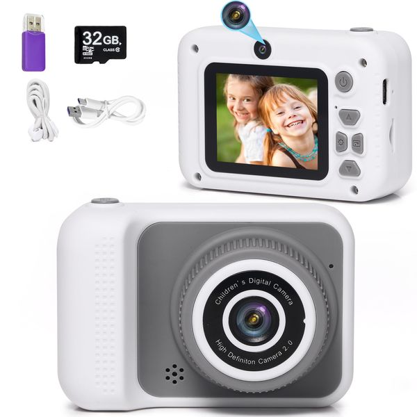 Kids Camera Toys, for Boys and Girls,JUVNAWEZ Digital Camera for Kids, Toddler Camera Christmas Birthday Toy Gifts for Kids Age 3 4 5 6 7 8 9 10 with 32GB SD Card, Video Recorder 1080P HD (White)