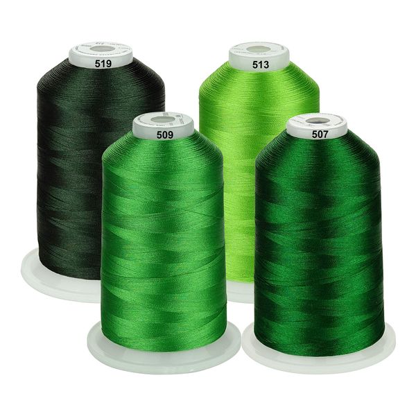 Simthread Machine Embroidery Thread 5000M King-Spools Green Colors for Brother/Babylock/Bernette/Janome/Singer/Kenmore Sewing and Embroidery Machine