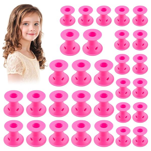 Bigodini In Silicone, 30 Pezzi Rulli Per Capelli, Capelli Strumenti Cura Dei Capelli Nessun Clip Di Morbidi Hair, Bigodino Morbido Capelli Ricci Hair Rollers Magici Per Donna Ragazza (Rosa)