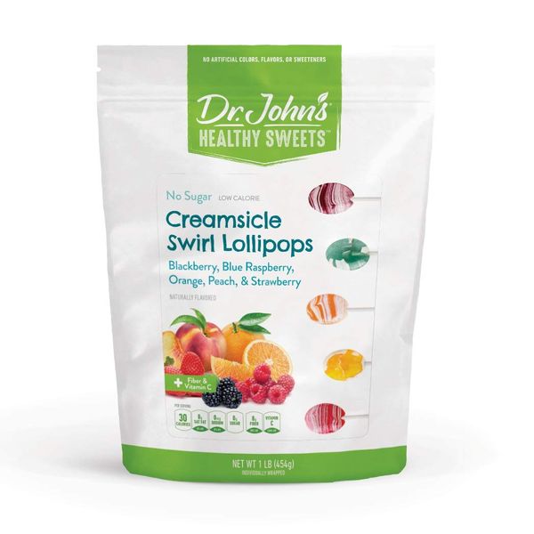 Dr. John’s Sugar Free Candy, Healthy Lollipops with Zero Sugar, Low Calorie Snacks, Keto Friendly Hard Candy Sweets, Creamsicle Swirl Oval, 60 COunt, 1 LB