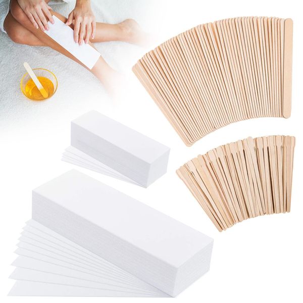 250 Pcs Wax Strips Paper Waxing Kit, Non-Woven Paper Wax Strips Eyebrow Waxing Strips Bikini Wax Strips Wax Paper Strips and Wooden Wax Applicator Sticks for Face Body Legs Bikini Area Hair Removal