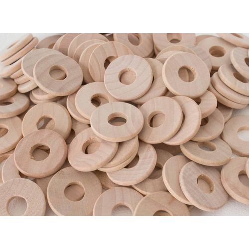 Wooden Bird Toy Washers, 1 Inch Diameter with 3/8 Inch Hole (50-Pack)