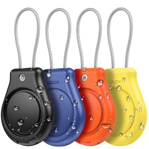 Waterproof AirTag Keychain Holder, Air tag Lock Case with Wire Cable Compatible with Apple AirTags, Durable & Secure Anti-Lost Protective Case with Keyring for Backpack, Key, Luggage (4 Pack)