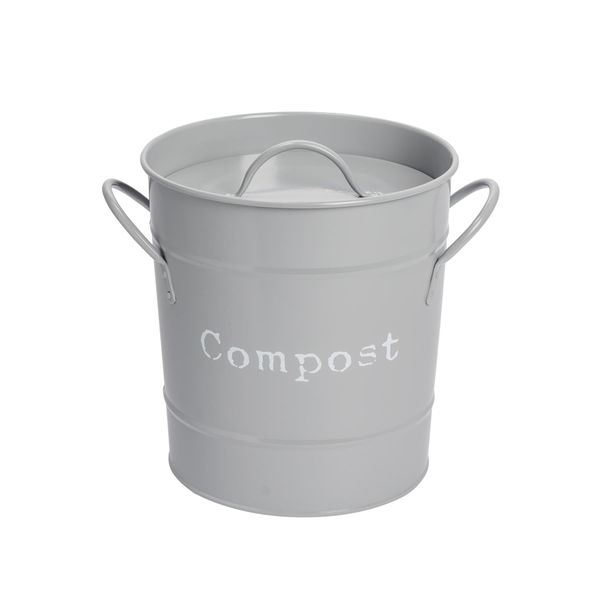 1x Grey Indoor Kitchen Compost Bin - Vintage Style Steel Storage Food Waste Bucket - Removable Bin Liner Inner - by Harbour Housewares