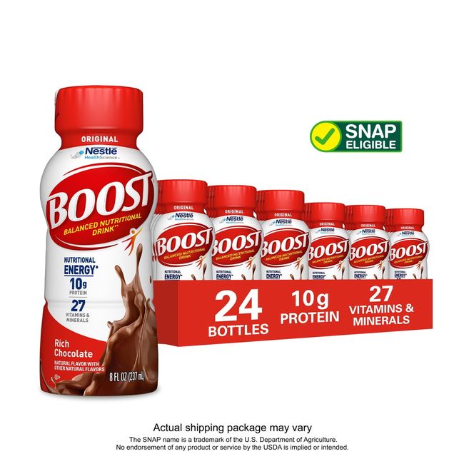 BOOST Original Nutritional Drink Rich Chocolate 10g Protein 24 - 8 Fl Oz Bottles