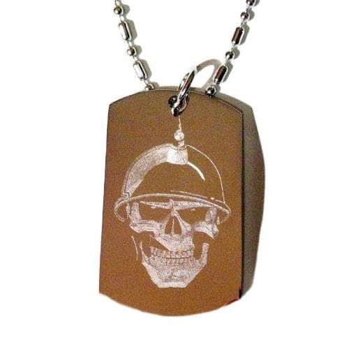 Soldier Skull Helmet Biker Logo Symbols - Military Dog Tag Luggage Tag Key Chain Metal Chain Necklace