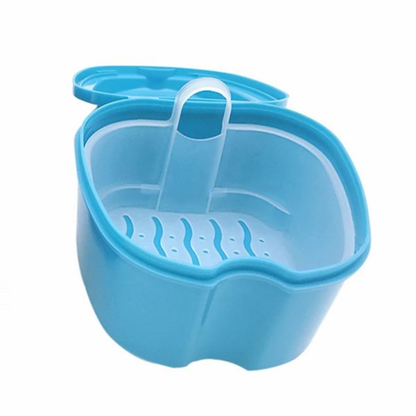 Denture Case with Filter Basket False Teeth Storage Container Easy to Carry Dental Retainer Box for Denture Retainer Soaking and Cleaning