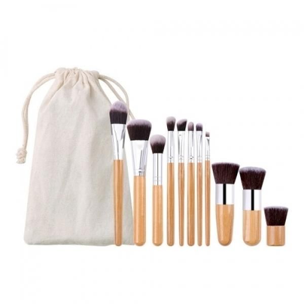 LW Linen Pouch Wood Makeup Brush Set Total of 12 types of makeup makeup