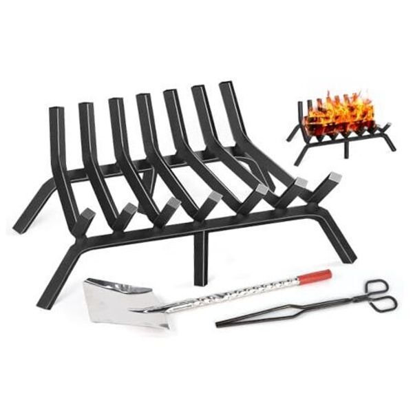 24 Inch Fireplace Grate, Heavy Duty Iron Fireplace Log Grates, Indoor Outdoor