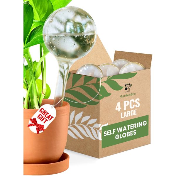 Plant Watering Globes Large Plastic XL Set of 4 - Automatic Plant Waterer Set for Indoor and Outdoor Plant Watering - Self Watering Planter Insert System with Plastic Watering Bulbs (4, Large )