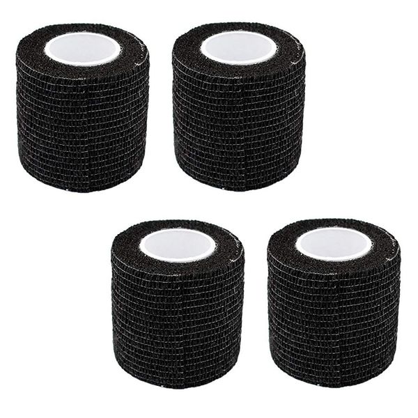 4 Rolls Tattoo Grip Cover Wrap Disposable Cohesive Tattoo Grip Tape Wrap Self Adhesive Sports Bandage Wrap Elastic Tattoo Grip Tape Tube for Tattoo Machine Tattoo Grip Accessories, Black