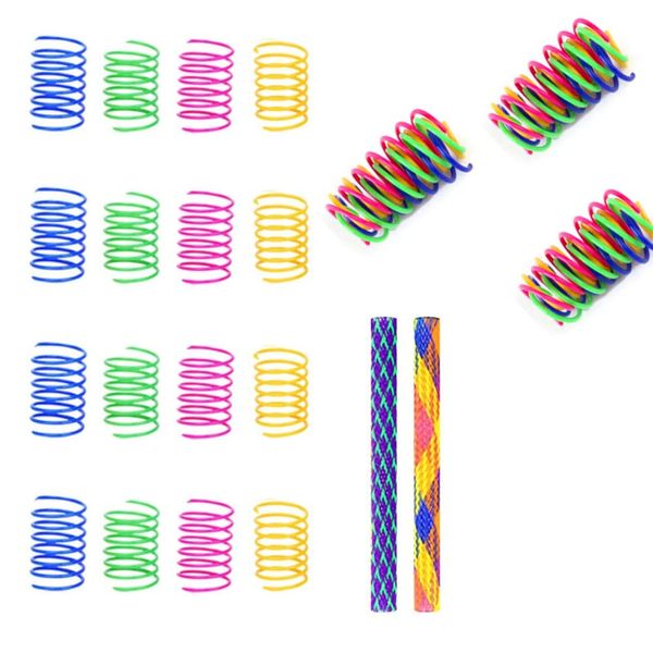 PIVHWIR Cat Spring Toys Set of 30, Plastic Colorful Interactive Cat Toy Cat Coils Spring Pet Toys and Springs Tube