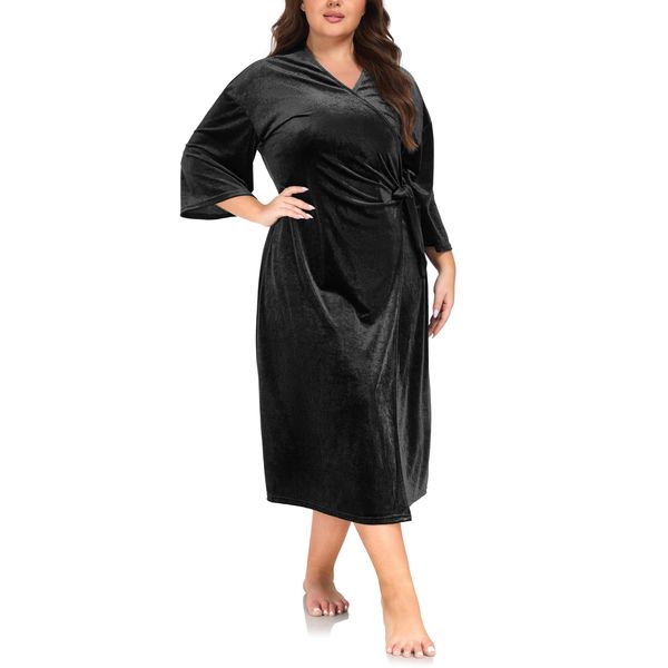VOGMATE Morgenmantel Damen Große Größen Dünn Frottee Luxus Samt Bademantel Lang Leichter Übergröße Hausmantel Elegant Bathrobe for Women