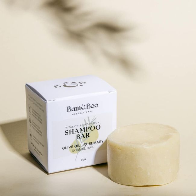 BAM&BOO festes Shampoo | Trockenes Haar | Olivenöl + Acai | Organischer, natürlicher und veganer Shampoo-Riegel 90gr