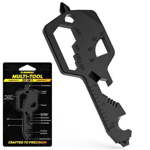 Key Shaped Pocket MultiTool 20-in1 Multi Tool, Stainless Steel Keychain Utility Gadget,Gift for Men, Women, Father,Groomsmen, Valentine's, Birthday, Christmas (Black)