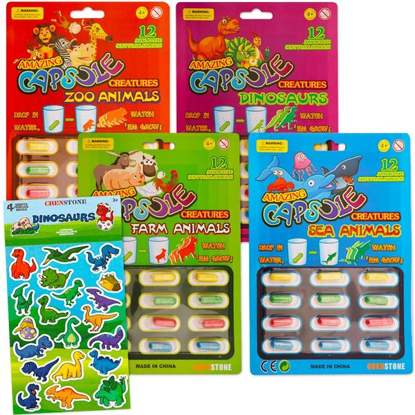 Grow In Water Crenstone Toys Party Favor Set -- 48 Animal Capsule Creatures (Includes Zoo Animals, Sea Animals, Dinosaurs and Farm Animals)