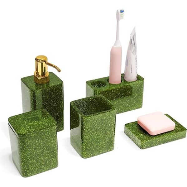 5Pcs Bathroom Accessories Set,Green Bling Bathroom Decor Set Include Soap Dis...