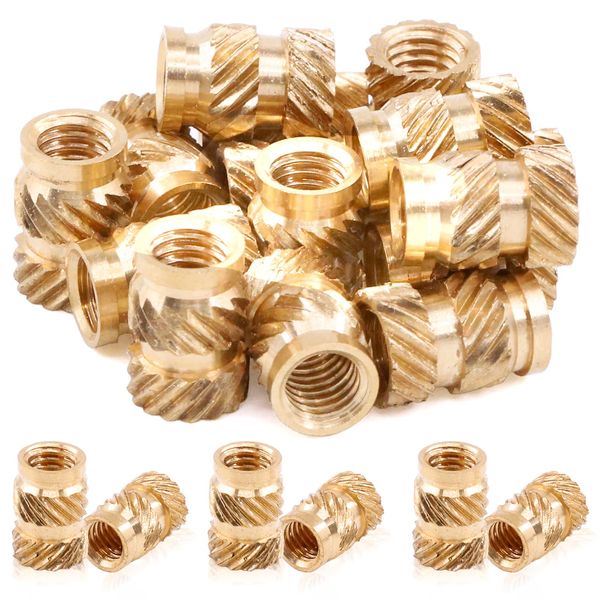 Mardatt 60Pcs M5x10x7 Brass Threaded Inserts for Plastic Brass Inserts 3D Printing Knurled Nut Brass Embedment Nut Heat Set Insert for 3D Printing Plastic