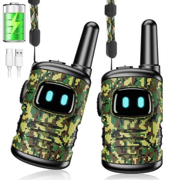 Toys for 3-8 Year Old Boys: Mini Rechargeable Walkies Talkies for Kids with Lanyard 2 Pack Birthday Gifts for 3 4 5 6 Year Old Boy Kids Camping Outdoor Toys for 3 4 5 6-8 Year Old Boy