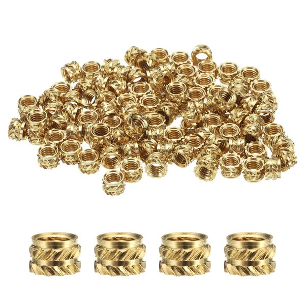 Sourcing Map 100pcs M4 Threaded Inserts Brass Heat Set Insert, OD 6mm Knurled Insert, 3D Printing Female Threaded Inserts M4x4mm