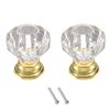 sourcing map 2 Pcs Crystal Knobs 25 mm Drawer Pulls Crystal Drawer Knobs for Cupboard, Wardrobe, Dresser, Clear/Gold
